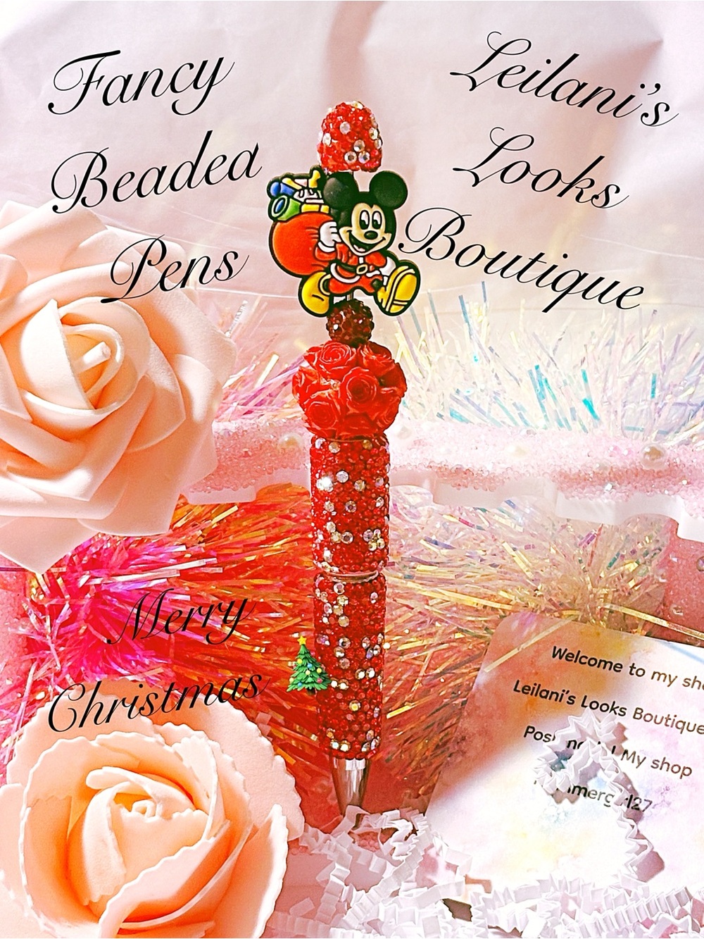 Fancy beaded Pen/gifts/mickey mouse/Christmas time/red flowers/toys